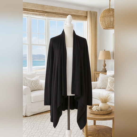 Allude Black Knit Cashmere Draped Longline Boho Lagenlook Asymmetrical Cardigan - Picture 1 of 5